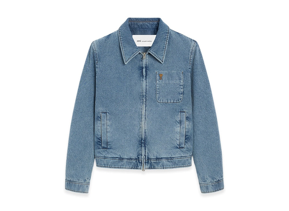 AMI PARIS アミ パリス 【本物保証】 blouson-jacket ストリート系 ユニセックス アミパリス コットン アミ ドゥ クール ジップジャケット "ブルー"