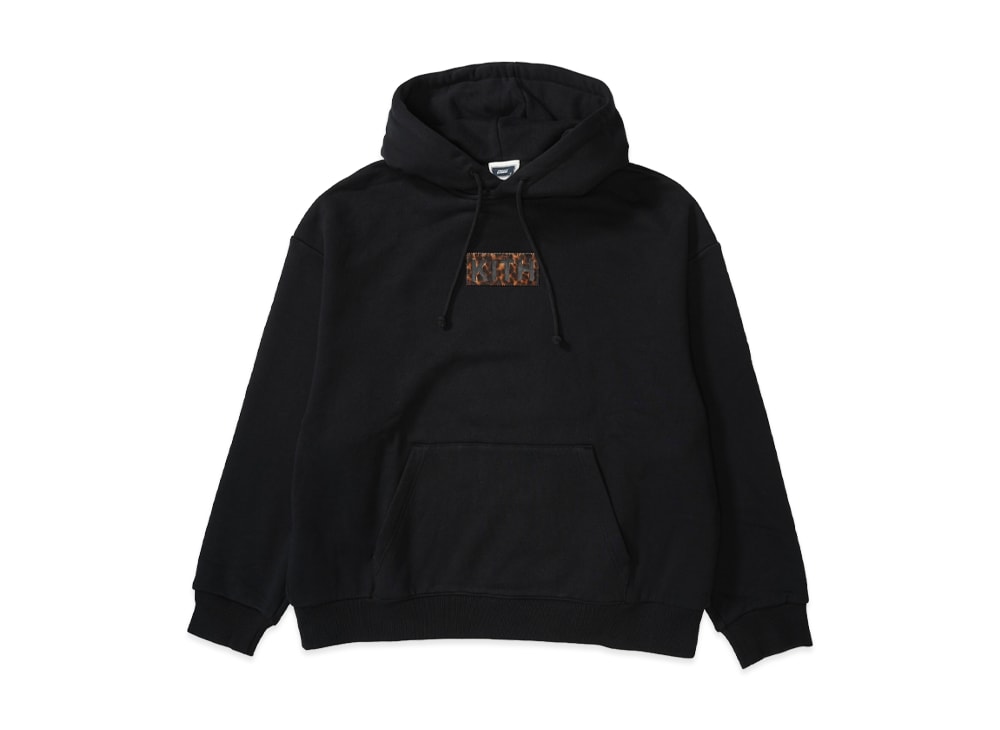 KITH キス 【本物保証】 パーカー ストリート系 ユニセックス キス クラシック ロゴ レオパード アップリケ ネルソン フーディー "ブラック"