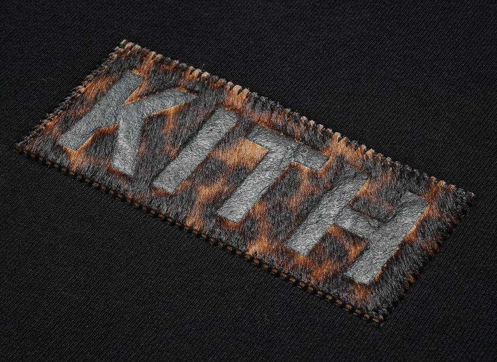 KITH キス 【本物保証】 パーカー ストリート系 ユニセックス キス クラシック ロゴ レオパード アップリケ ネルソン フーディー "ブラック"