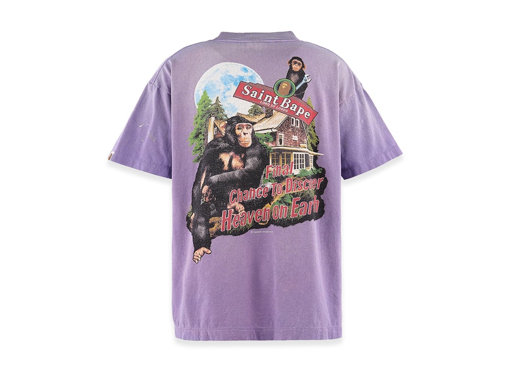 SAINT M×××××× セントマイケル 【本物保証】 Tシャツ ストリート系 ユニセックス セントマイケル x アベイシングエイプ ベイプ ショートスリーブTシャツ/ハウス "パープル"
