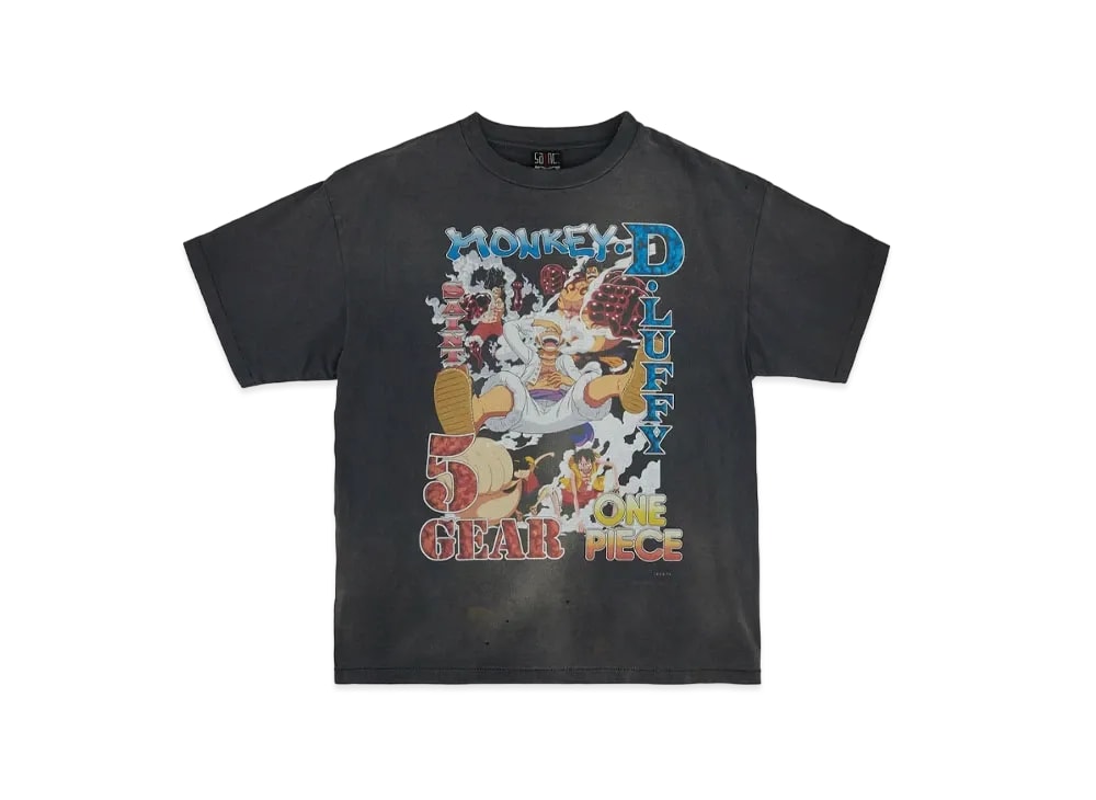 SAINT M×××××× セントマイケル 【本物保証】 Tシャツ ストリート系 ユニセックス セントマイケル x ワンピース OP_SS Tシャツ/ルフィー "ブラック"