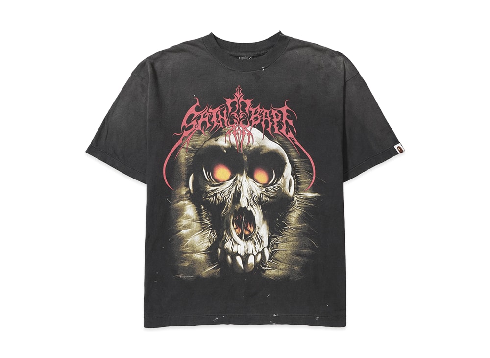 SAINT M×××××× セントマイケル 【本物保証】 Tシャツ ストリート系 ユニセックス セントマイケル x アベイシングエイプ SS Tシャツ セイント ベイプ "ブラック"