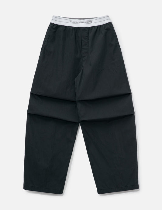 Alexander Wang アレキサンダーワン 【本物保証】 パンツ ストリート系 レディース Mid-Rise Pleated Wide-Leg Pant With Logo Elastic Waist