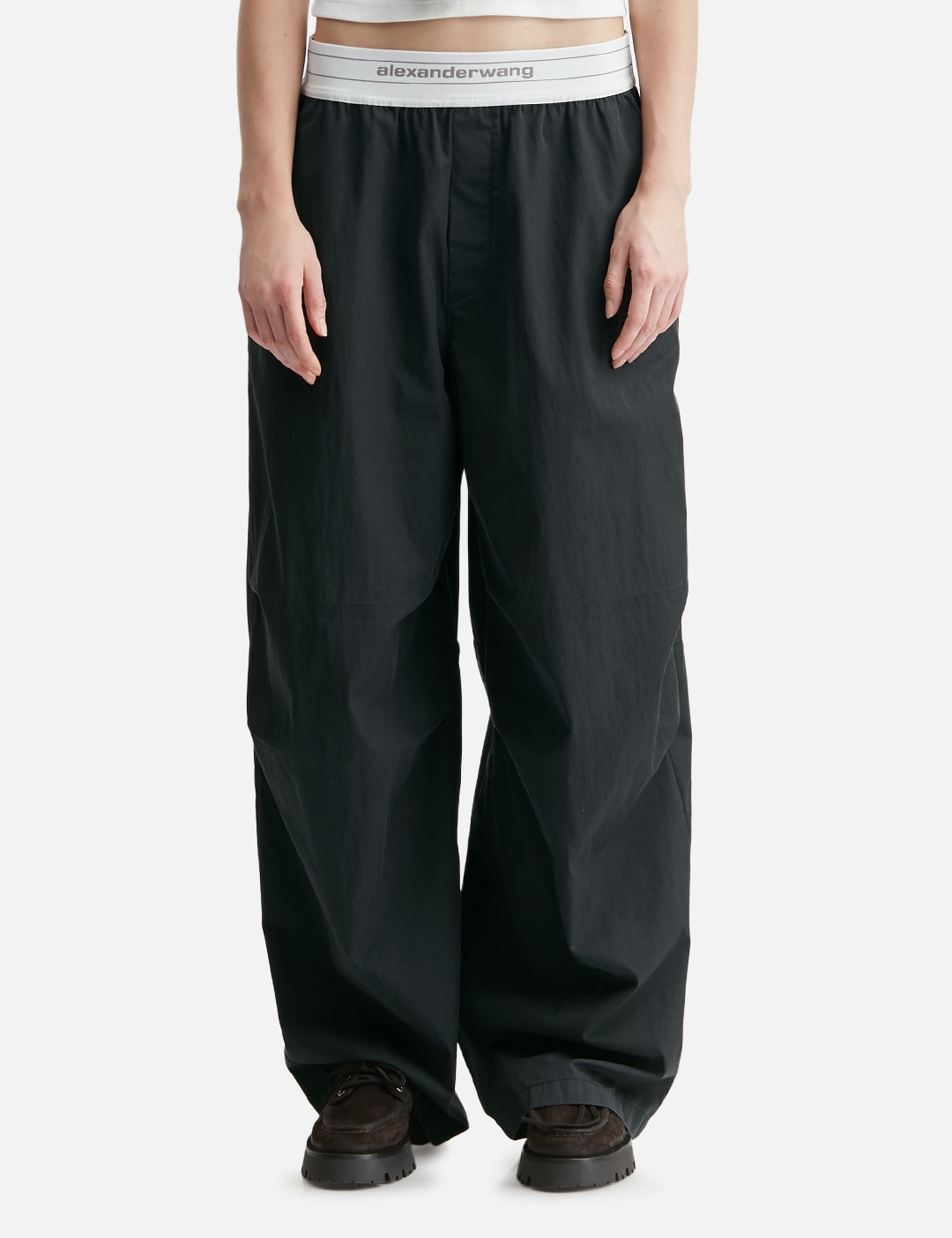 Alexander Wang アレキサンダーワン 【本物保証】 パンツ ストリート系 レディース Mid-Rise Pleated Wide-Leg Pant With Logo Elastic Waist