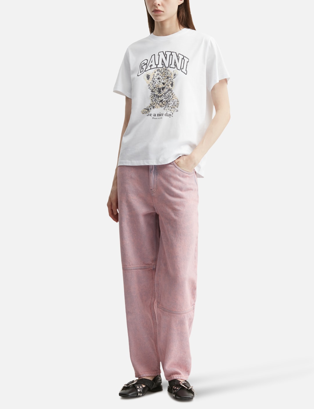 Ganni ガニー 【本物保証】 Tシャツ ストリート系 レディース Basic Jersey Leopard Relaxed T-Shirt