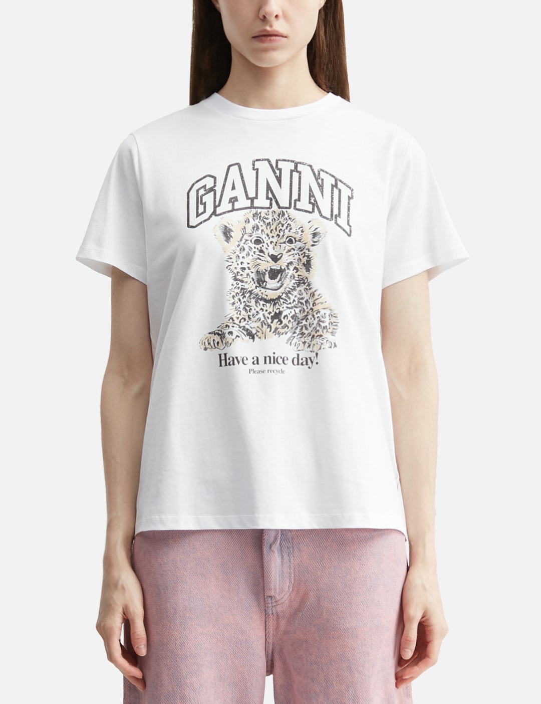 Ganni ガニー 【本物保証】 Tシャツ ストリート系 レディース Basic Jersey Leopard Relaxed T-Shirt