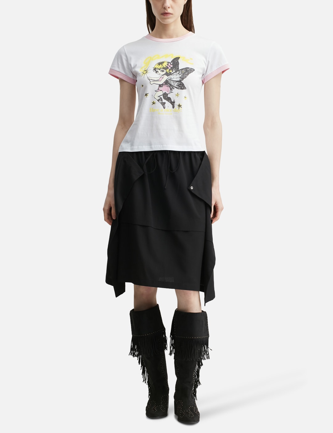 Ganni ガニー 【本物保証】 Tシャツ ストリート系 レディース Fairy Print Baby Fit T-Shirt