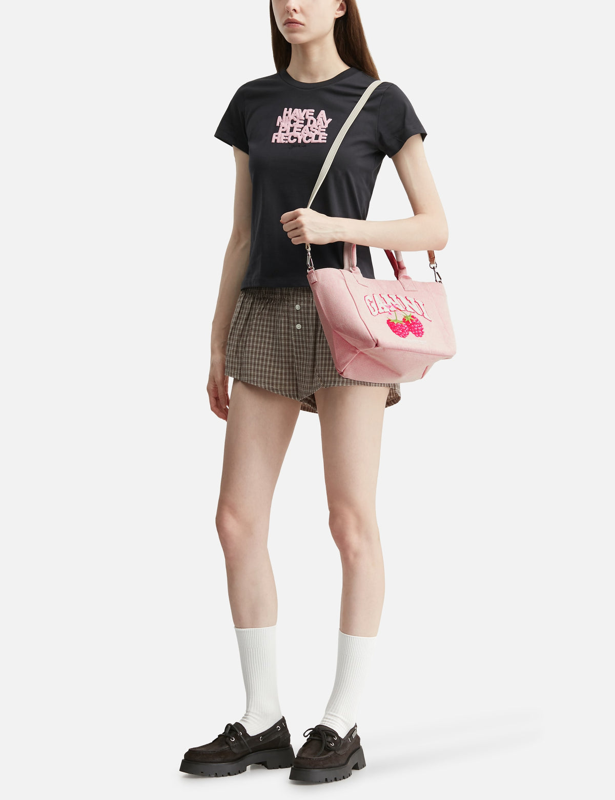 Ganni ガニー 【本物保証】 バッグ ストリート系 レディース Small Easy Shopper Raspberry Print