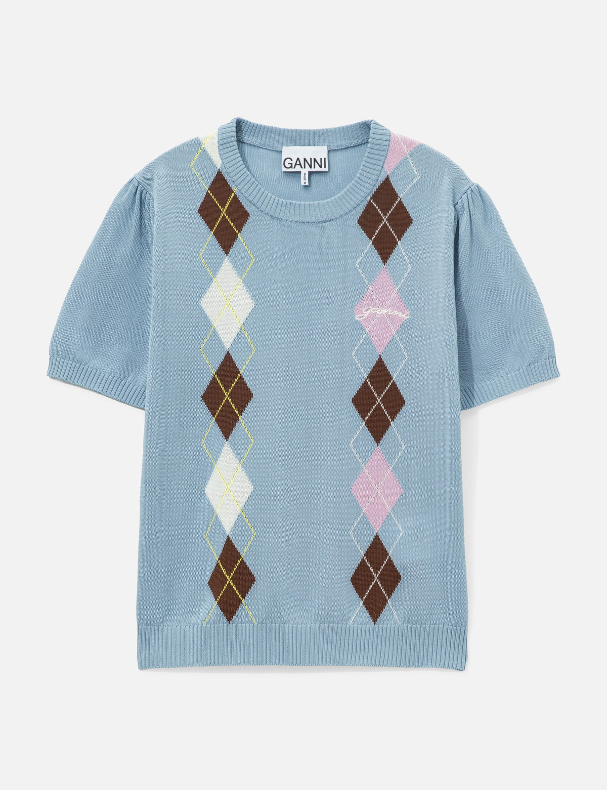 Ganni ガニー 【本物保証】 Tシャツ ストリート系 レディース Light Cotton Argyle T-Shirt