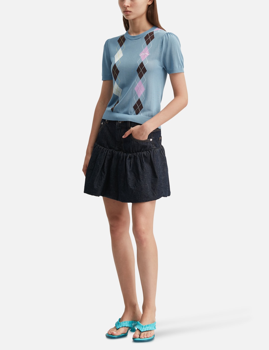 Ganni ガニー 【本物保証】 Tシャツ ストリート系 レディース Light Cotton Argyle T-Shirt