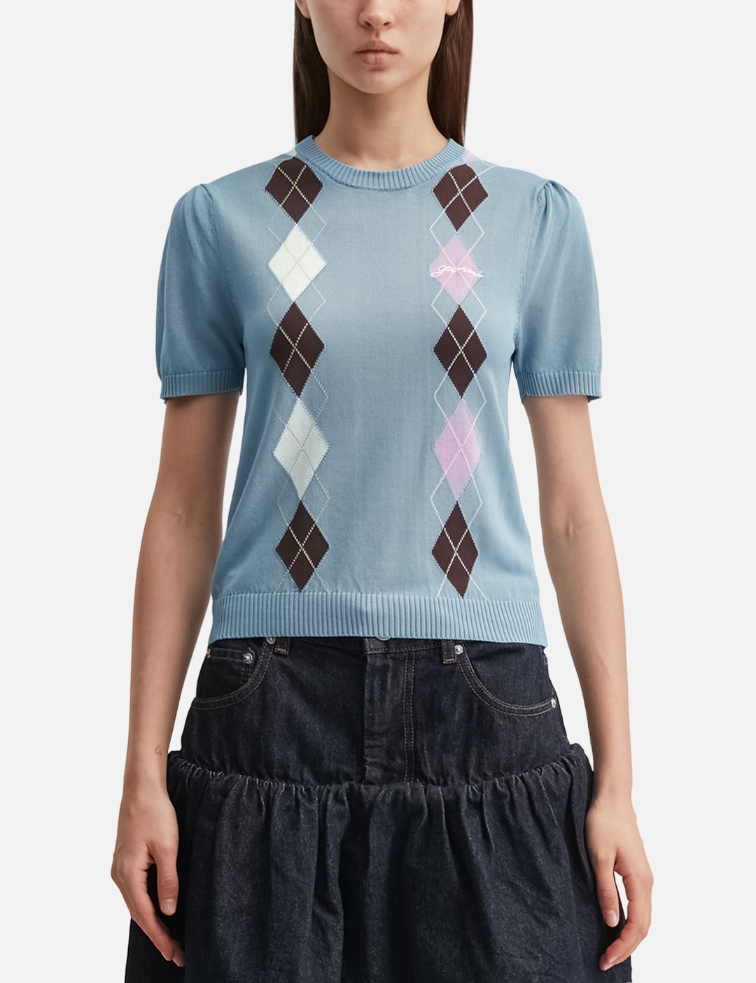 Ganni ガニー 【本物保証】 Tシャツ ストリート系 レディース Light Cotton Argyle T-Shirt