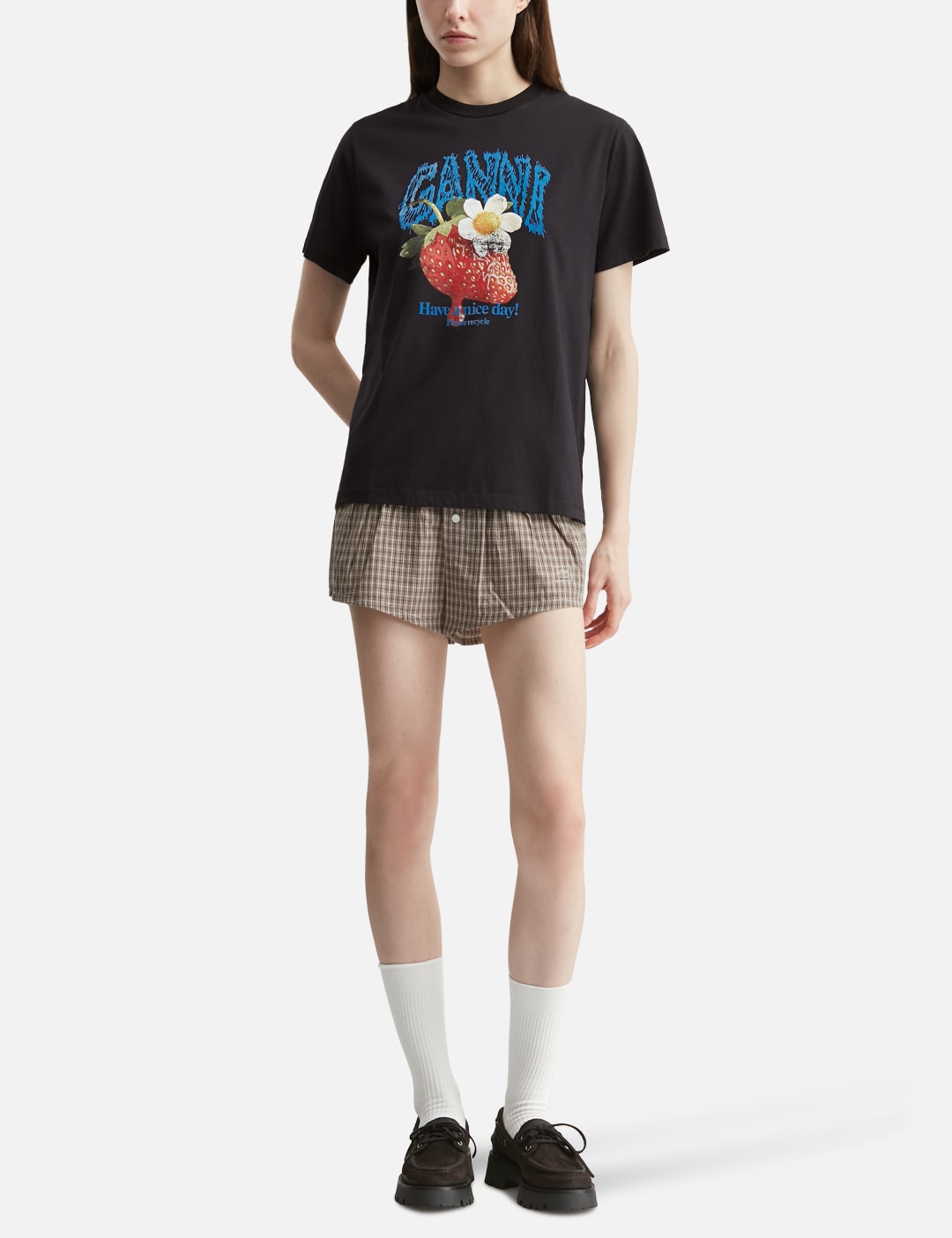 Ganni ガニー 【本物保証】 Tシャツ ストリート系 レディース Cotton T-Shirt With Strawberry