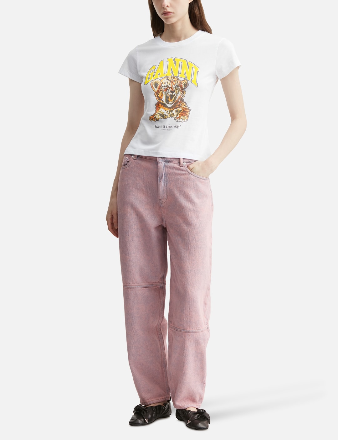 Ganni ガニー 【本物保証】 Tシャツ ストリート系 レディース Cotton Baby Fit T-Shirt With Tiger