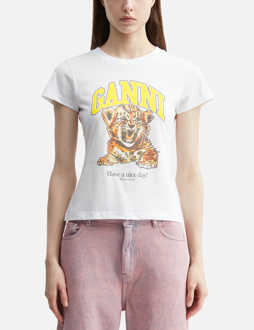 Ganni ガニー 【本物保証】 Tシャツ ストリート系 レディース Cotton Baby Fit T-Shirt With Tiger