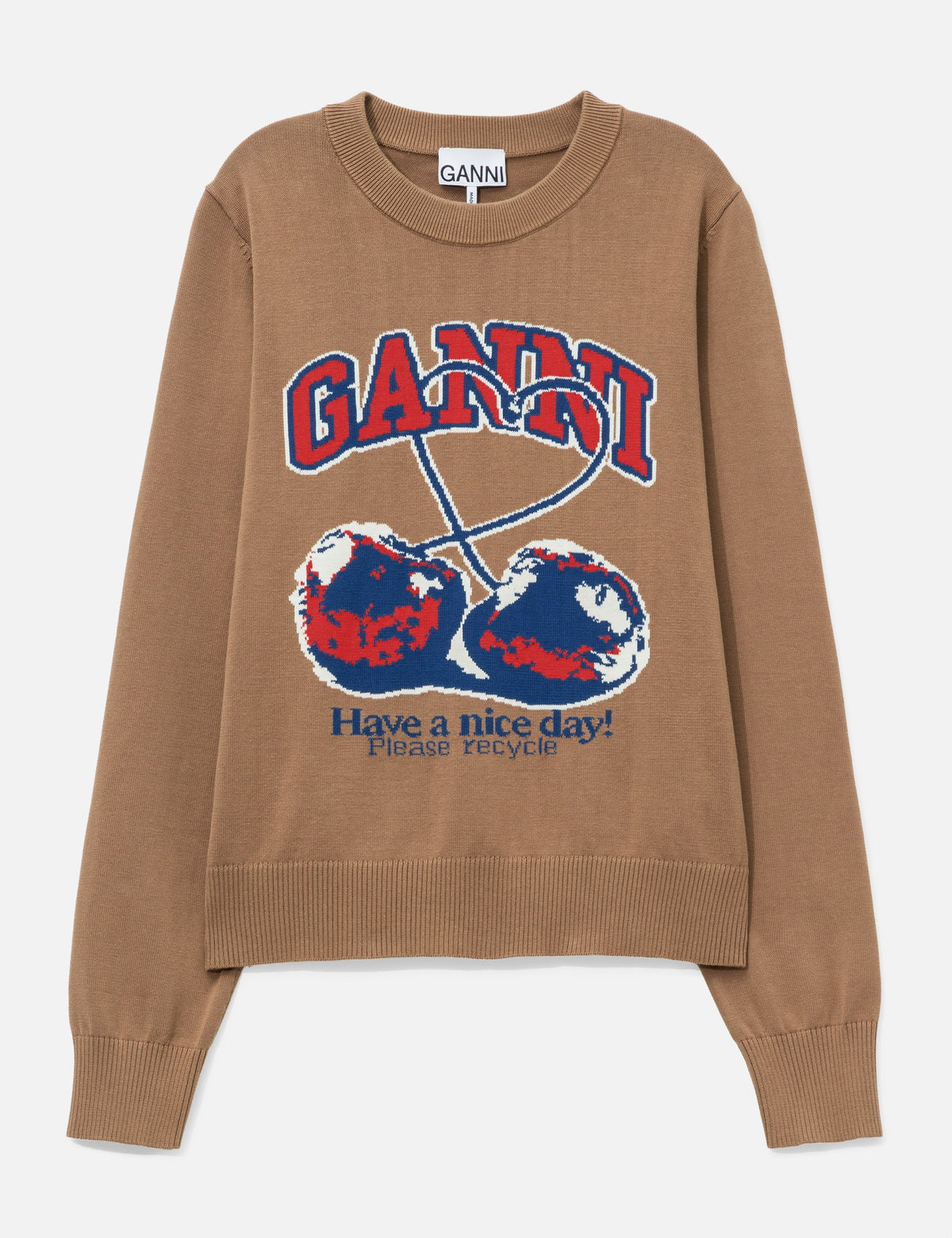 Ganni ガニー 【本物保証】 ニット ストリート系 レディース Fine Cotton Graphic Sweater Cherry