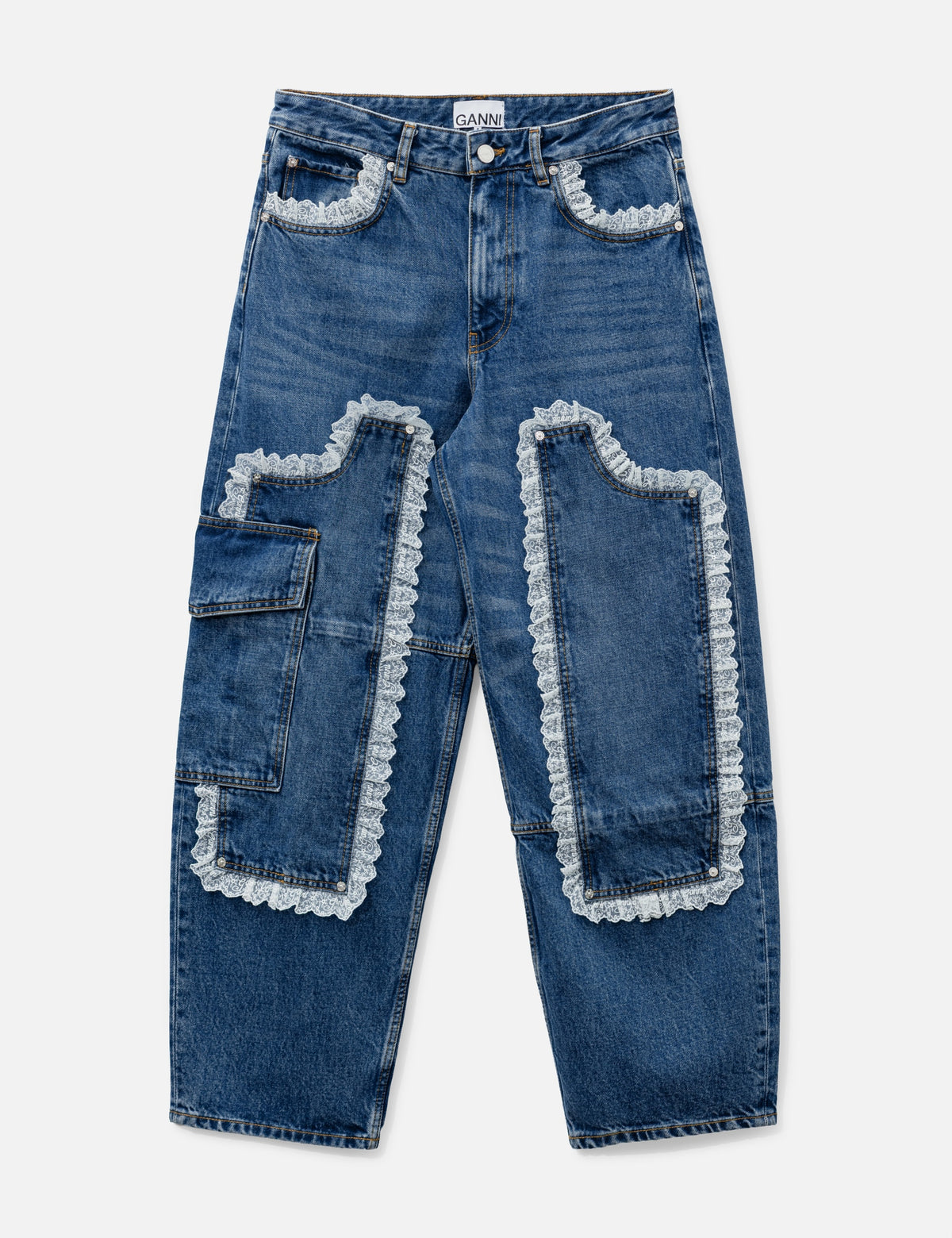 Ganni ガニー 【本物保証】 デニムパンツ ストリート系 レディース Audri Lace Jeans In Rigid Denim