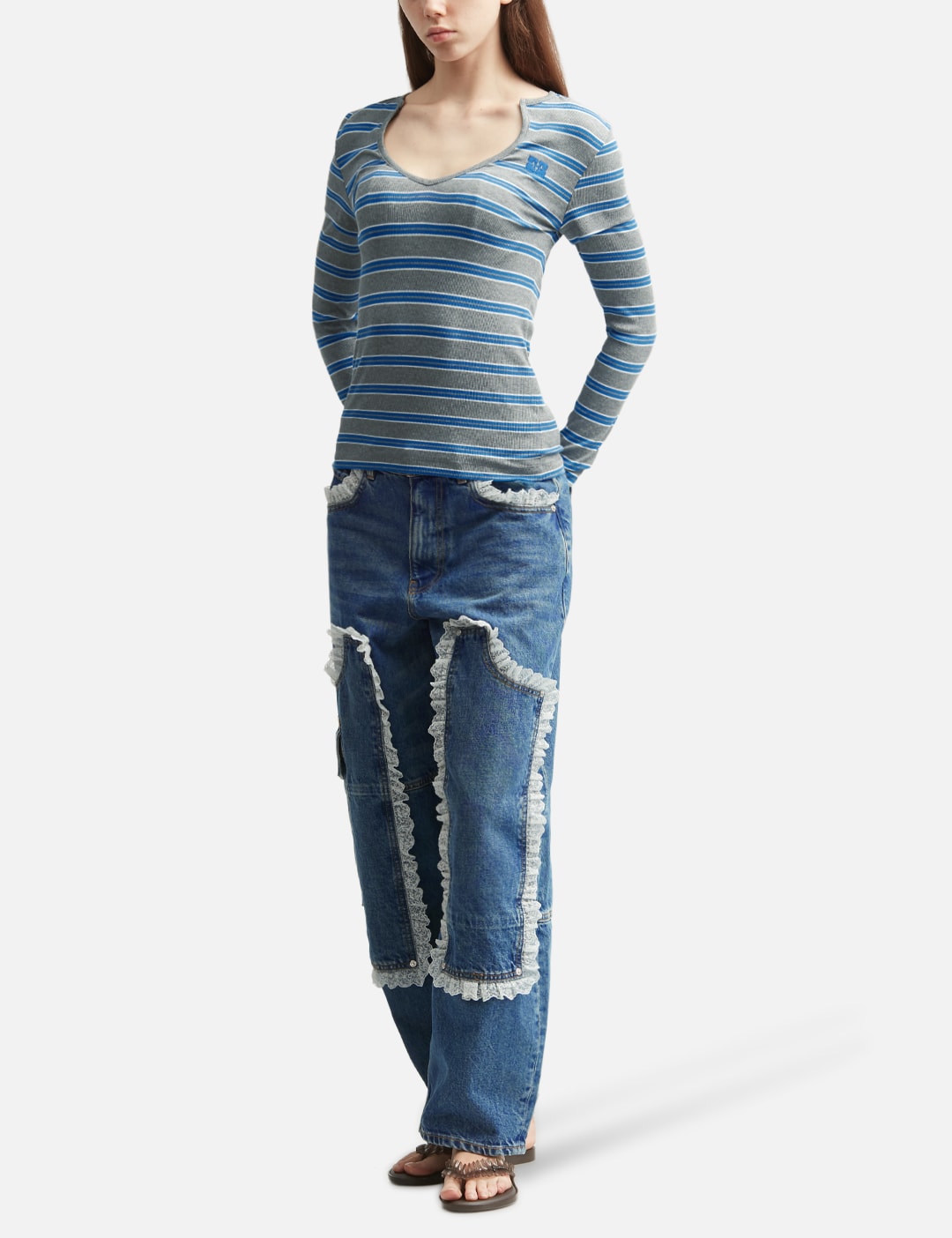 Ganni ガニー 【本物保証】 Tシャツ ストリート系 レディース Long-Sleeve Top In Stripe