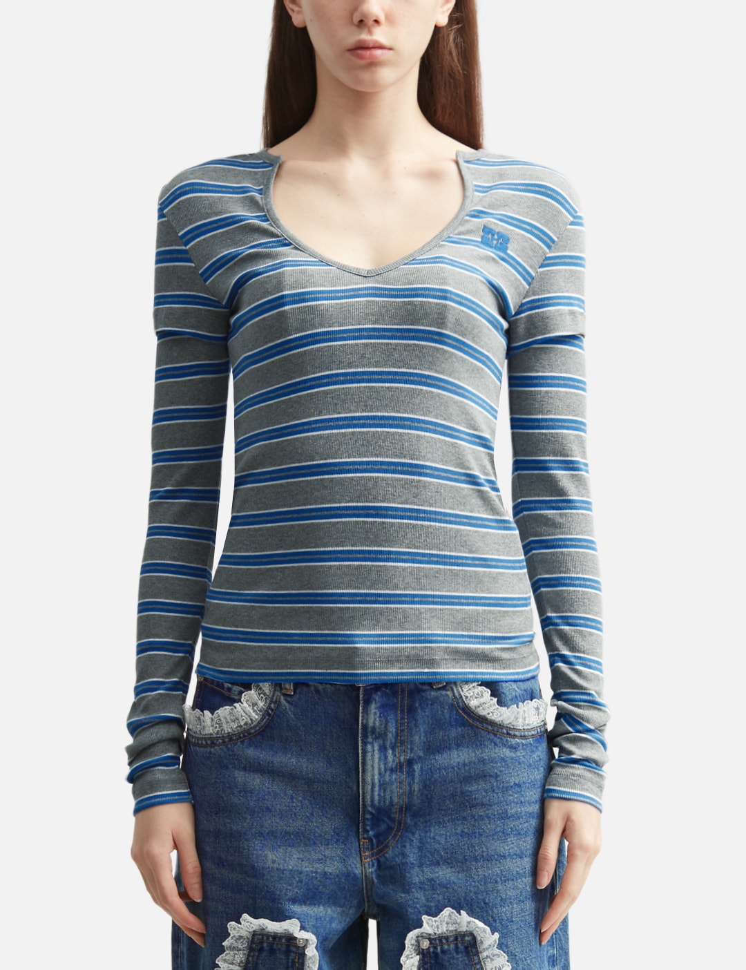 Ganni ガニー 【本物保証】 Tシャツ ストリート系 レディース Long-Sleeve Top In Stripe