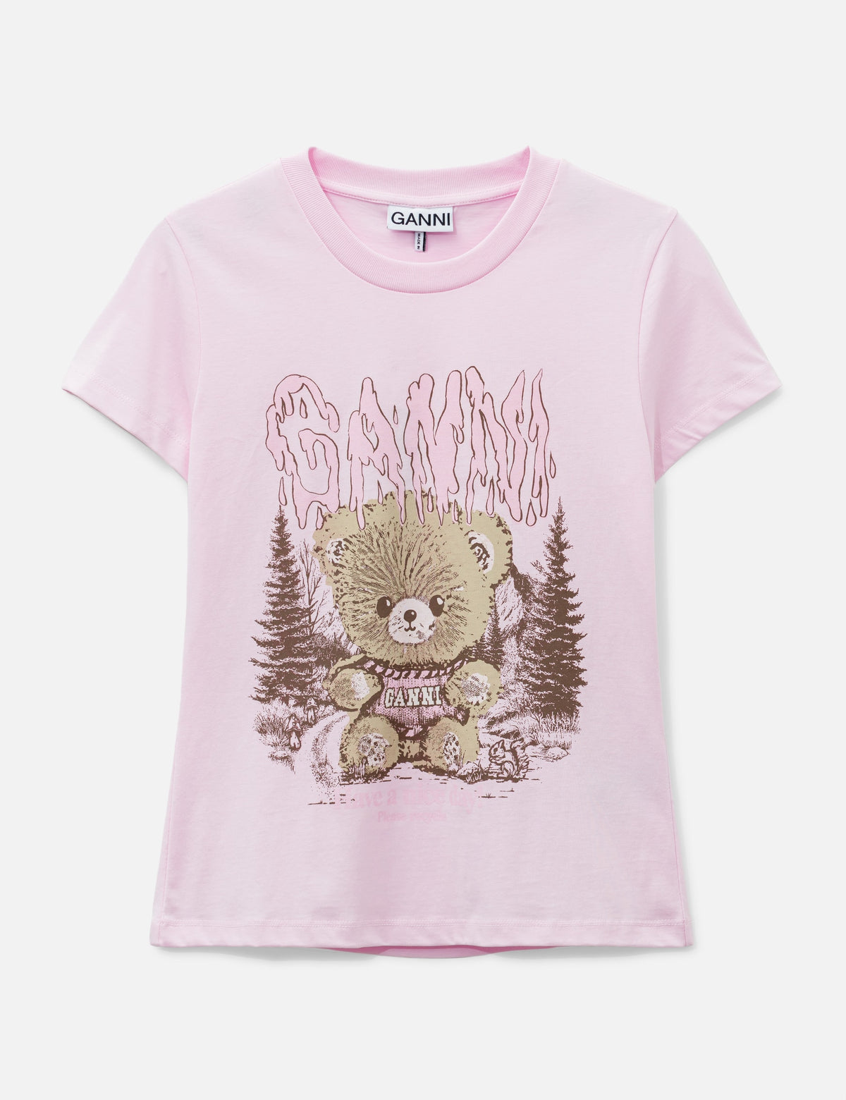 Ganni ガニー 【本物保証】 Tシャツ ストリート系 レディース Baby Fit T-Shirt With Forest Teddy