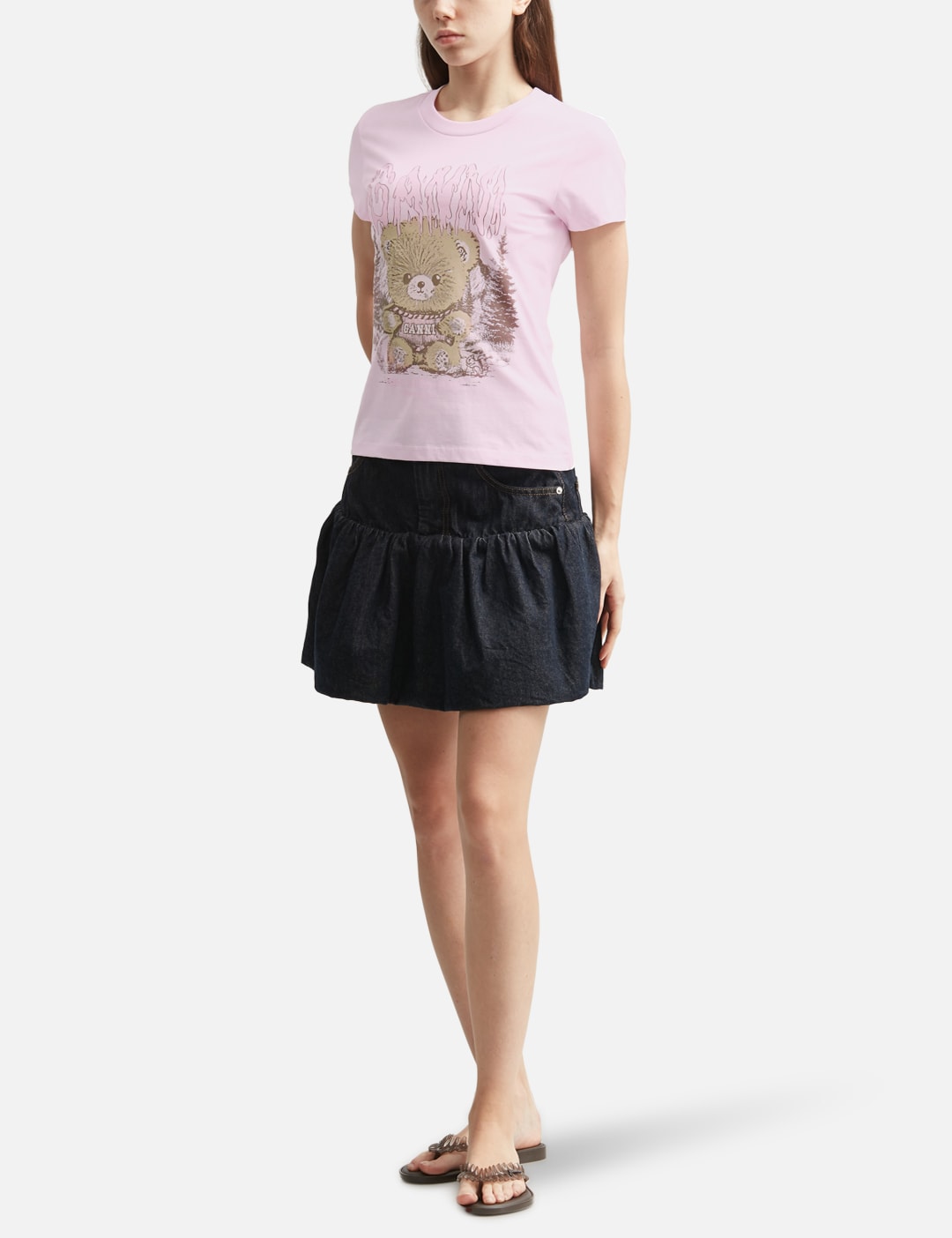 Ganni ガニー 【本物保証】 Tシャツ ストリート系 レディース Baby Fit T-Shirt With Forest Teddy