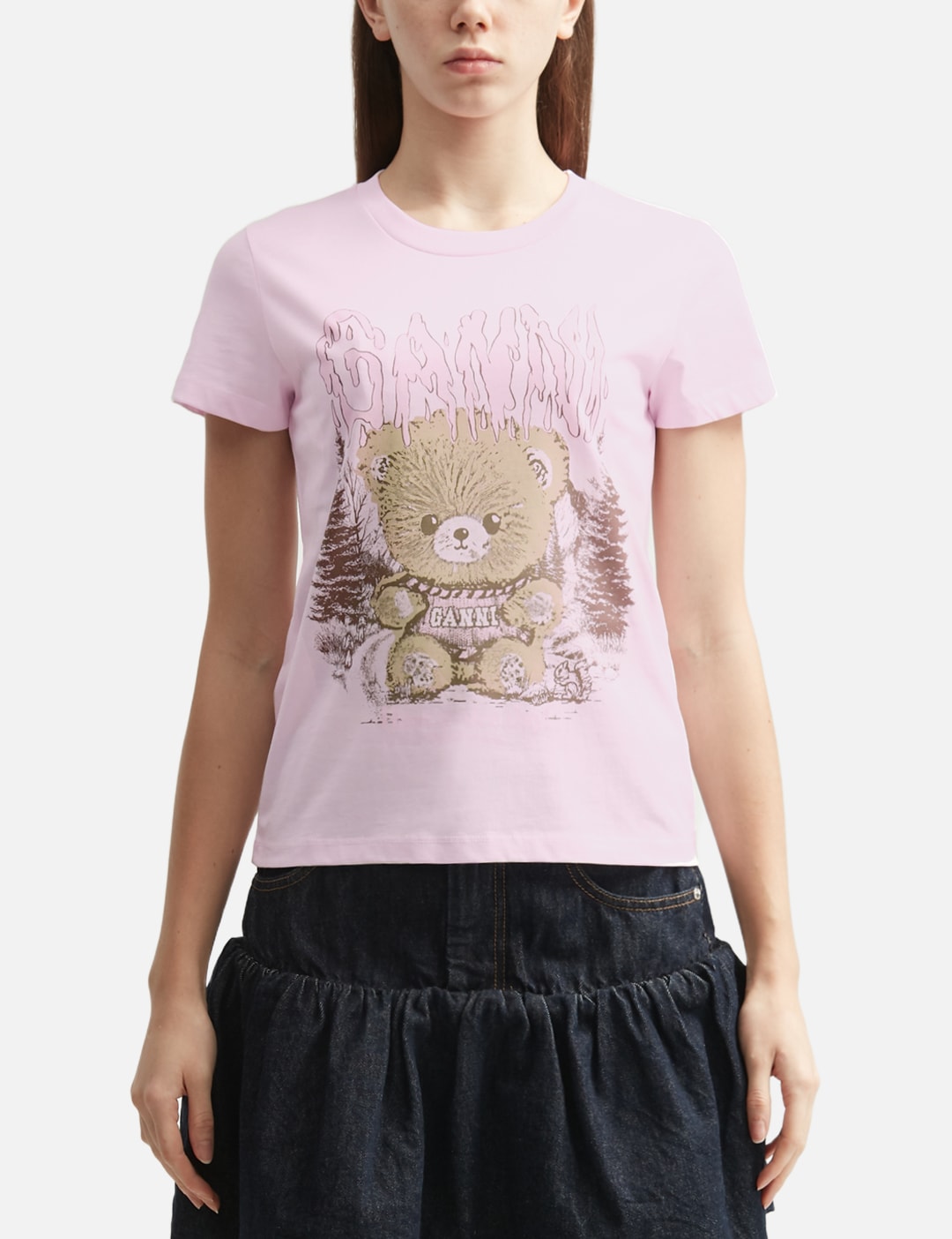 Ganni ガニー 【本物保証】 Tシャツ ストリート系 レディース Baby Fit T-Shirt With Forest Teddy