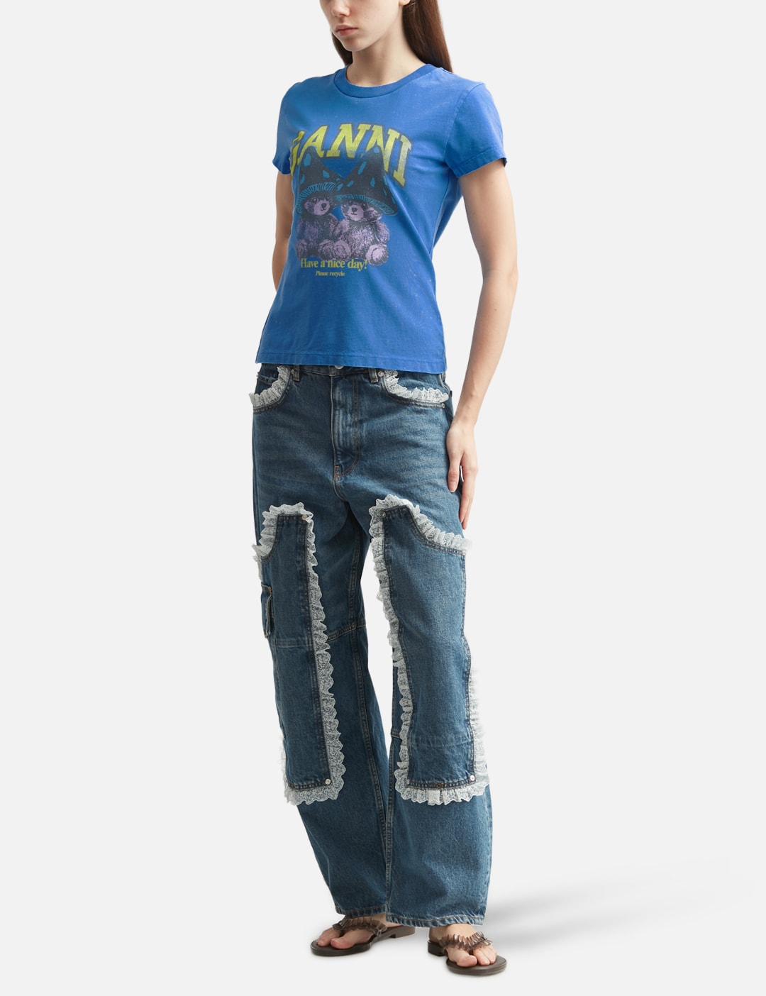 Ganni ガニー 【本物保証】 Tシャツ ストリート系 レディース Baby Fit T-Shirt With Mushroom Teddy