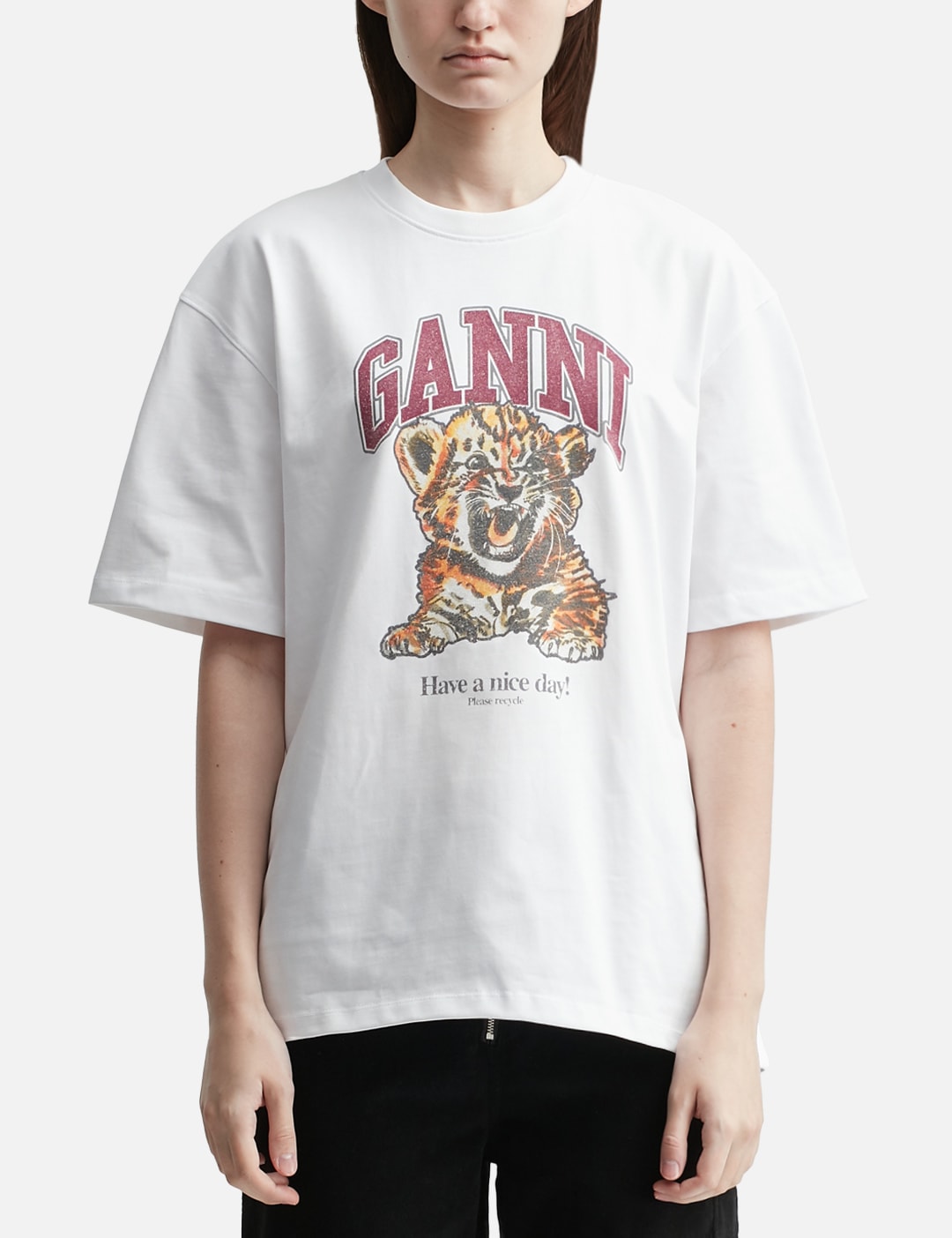 Ganni ガニー 【本物保証】 Tシャツ ストリート系 レディース White Beaded Tiger T-Shirt
