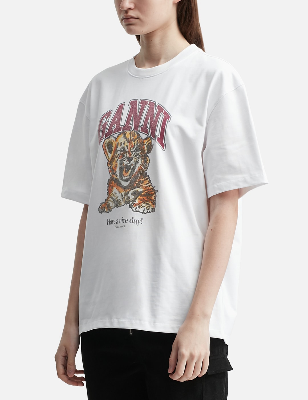 Ganni ガニー 【本物保証】 Tシャツ ストリート系 レディース White Beaded Tiger T-Shirt