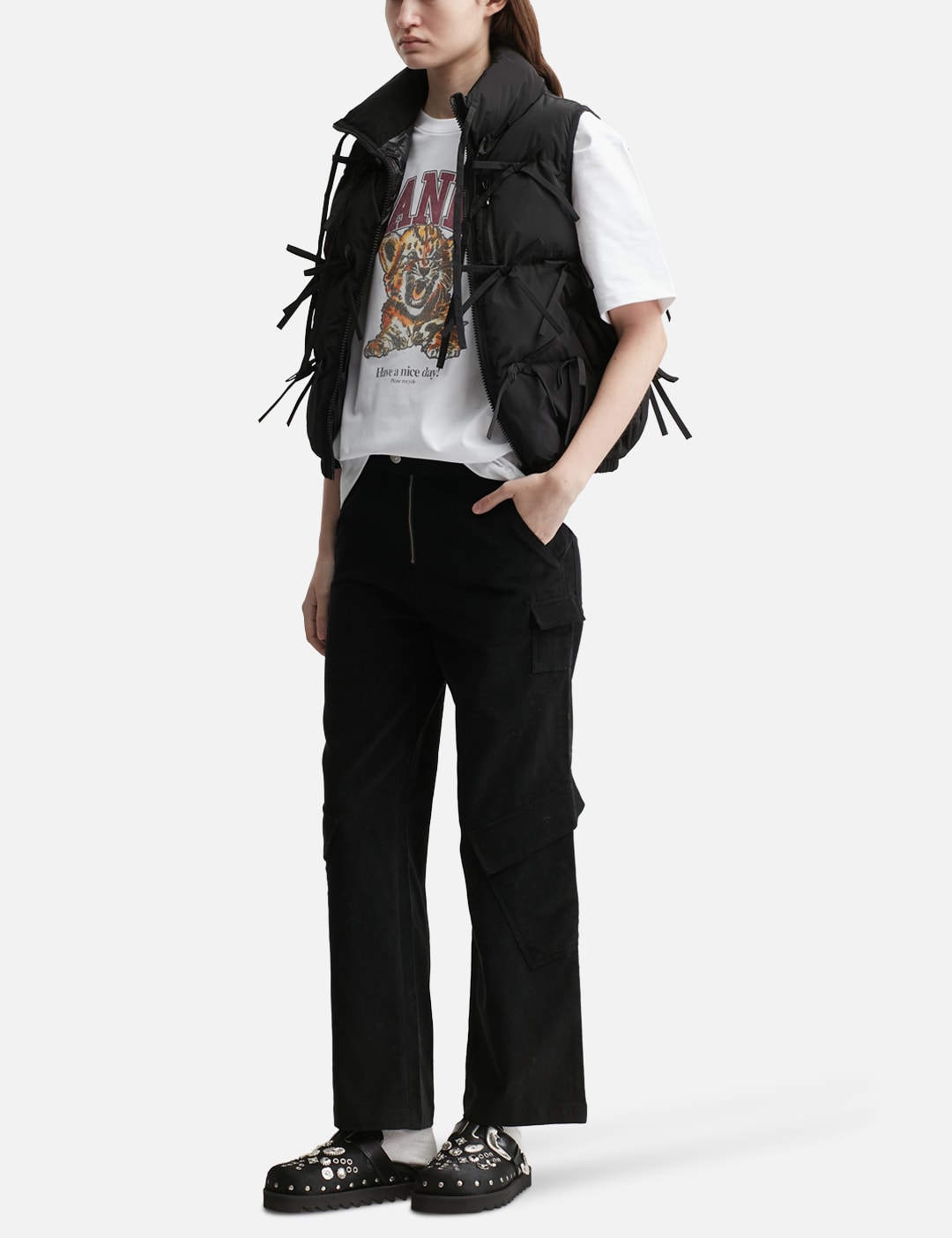 Ganni ガニー 【本物保証】 Tシャツ ストリート系 レディース White Beaded Tiger T-Shirt