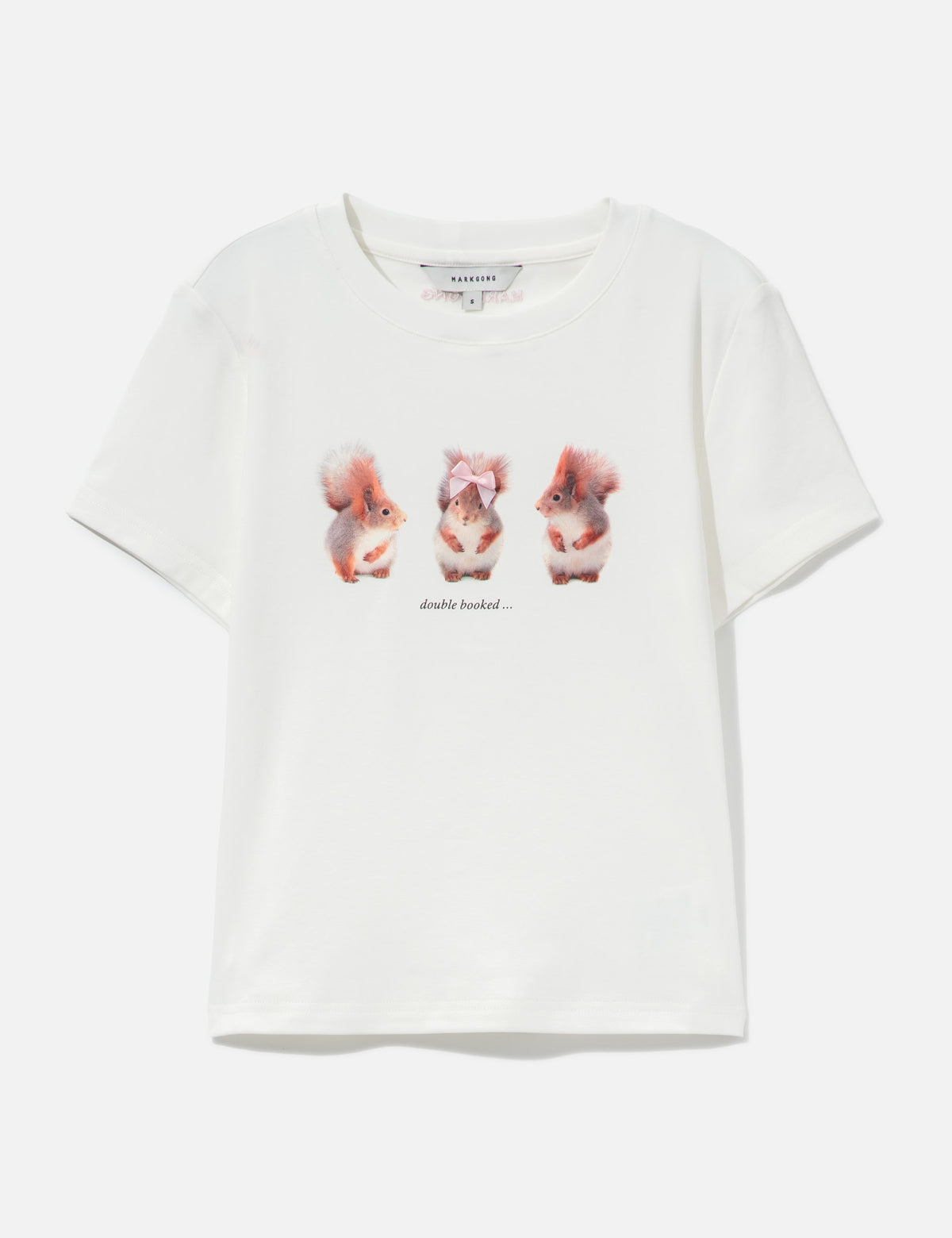 Markgong マークゴン 【本物保証】 Tシャツ ストリート系 レディース White Squirrel Printed Stretch Short Sleeve Top