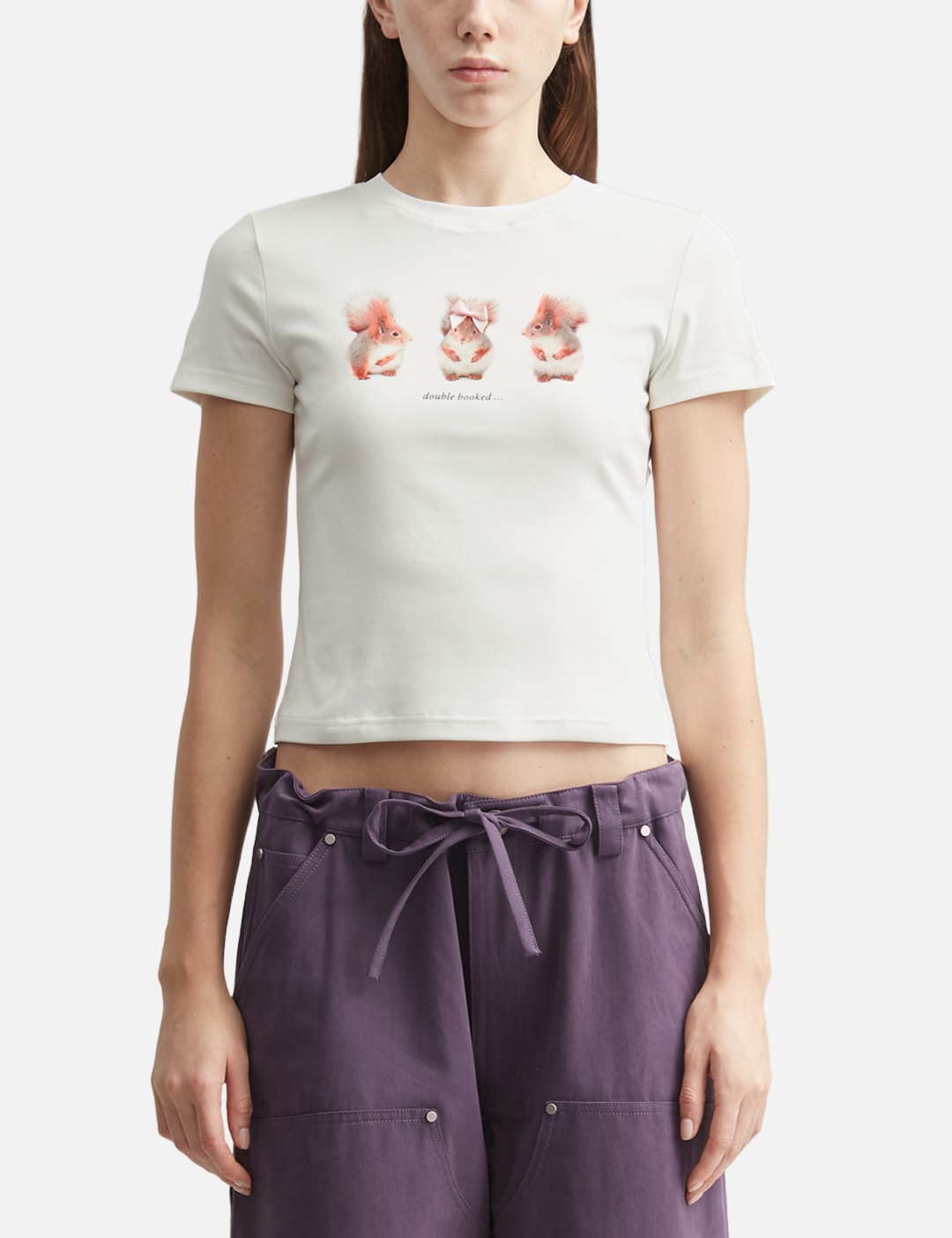 Markgong マークゴン 【本物保証】 Tシャツ ストリート系 レディース White Squirrel Printed Stretch Short Sleeve Top