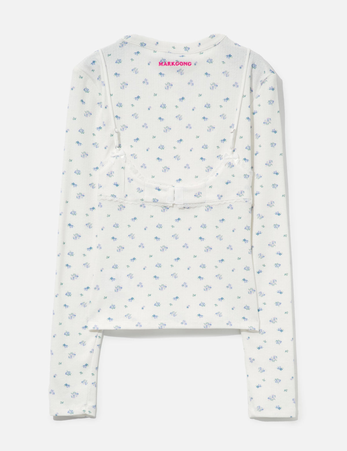 Markgong マークゴン 【本物保証】 シャツ ストリート系 レディース White Floral Print Lace-Trim Bralette Detail Long Sleeve Henley Shirt