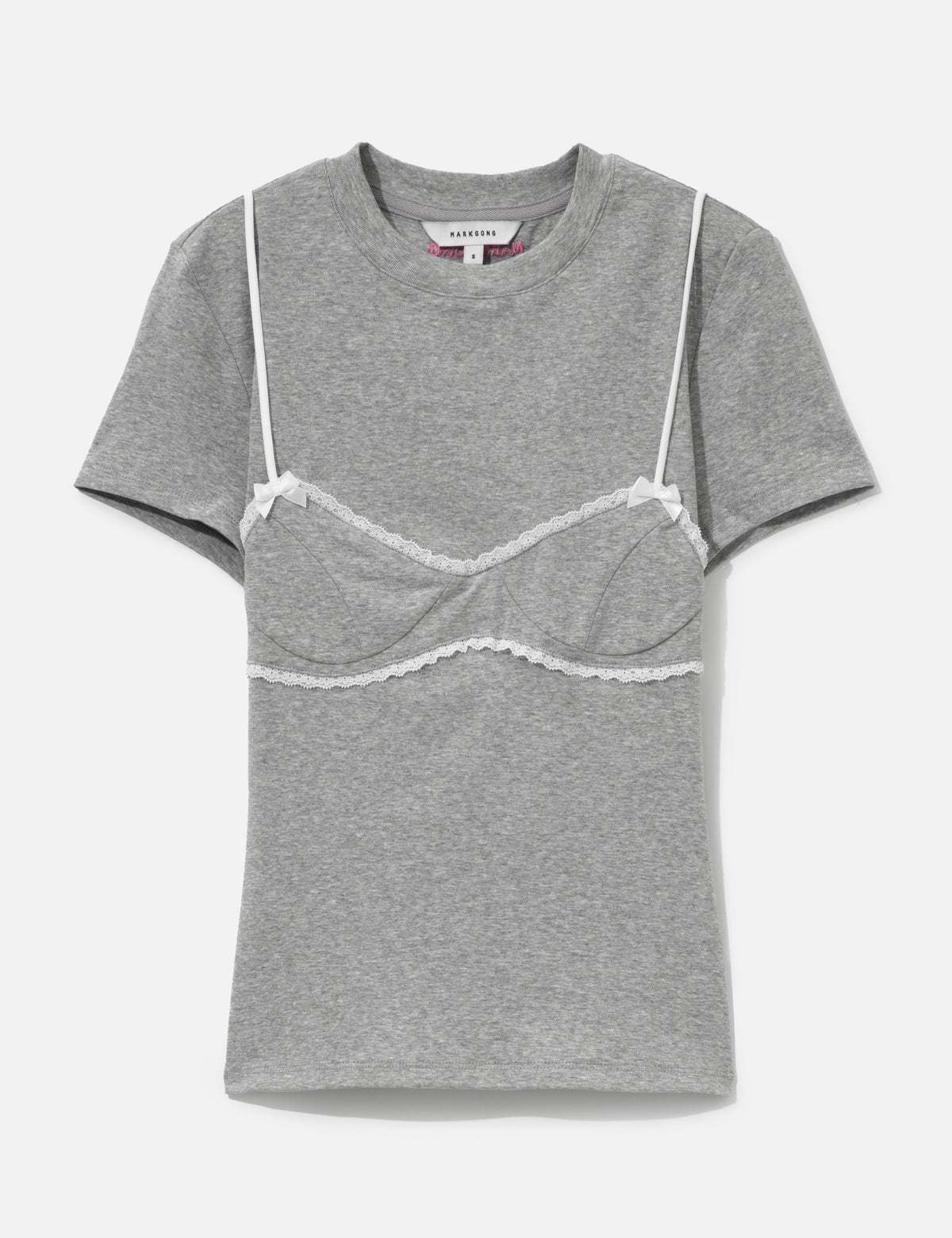 Markgong マークゴン 【本物保証】 Tシャツ ストリート系 レディース Grey Lace-Trim Bralette Detail T-Shirt