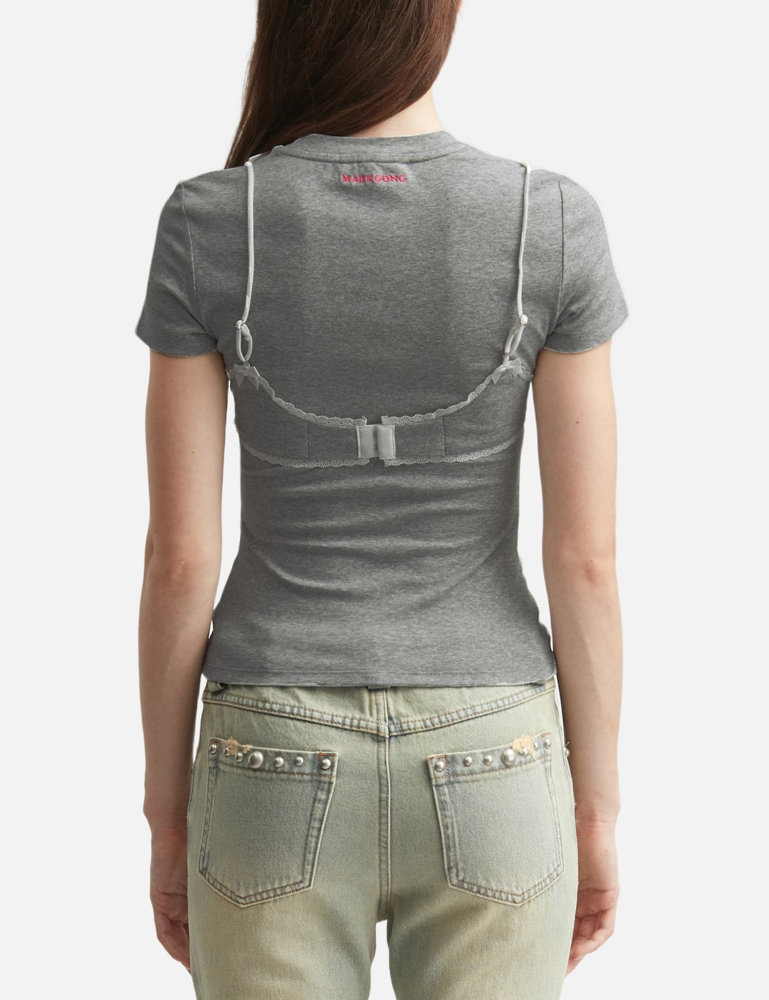 Markgong マークゴン 【本物保証】 Tシャツ ストリート系 レディース Grey Lace-Trim Bralette Detail T-Shirt