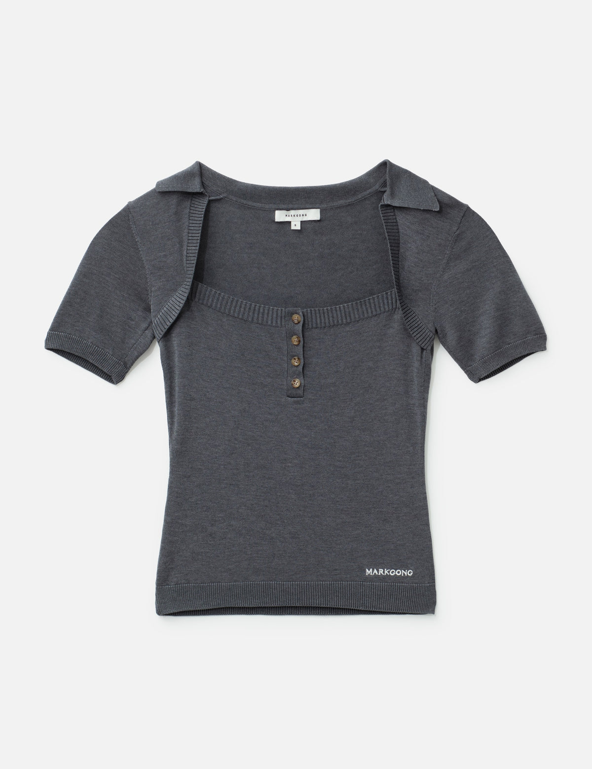 Markgong マークゴン 【本物保証】 ニット ストリート系 レディース Grey Knit Short-Sleeve Button-Up Knit Top