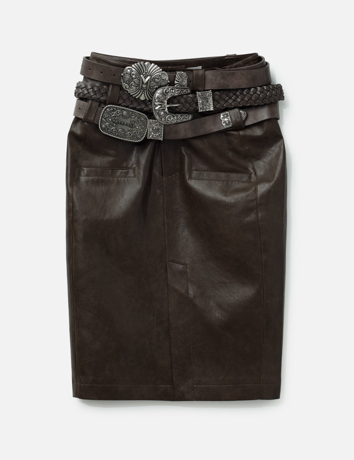Markgong マークゴン 【本物保証】 ベルト ストリート系 レディース BROWN FAUX LEATHER PENCIL SKIRT WITH DETACHABLE BELTS