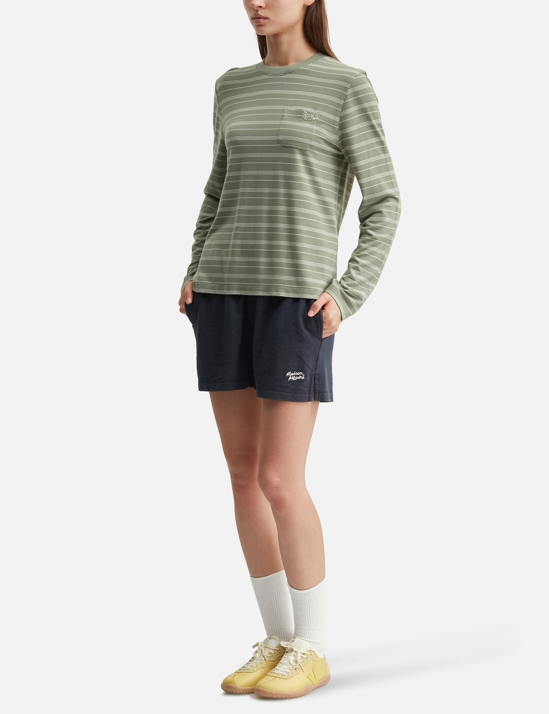 Maison Kitsune メゾン・キツネ 【本物保証】 Tシャツ ストリート系 レディース Striped Long Sleeve Regular T-Shirt