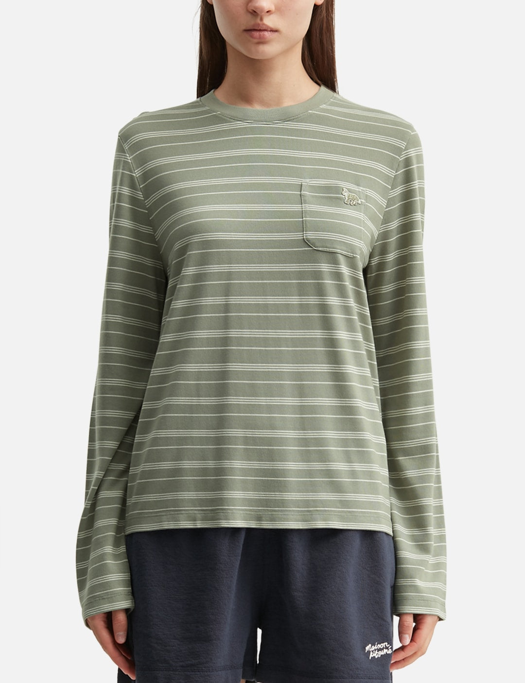 Maison Kitsune メゾン・キツネ 【本物保証】 Tシャツ ストリート系 レディース Striped Long Sleeve Regular T-Shirt