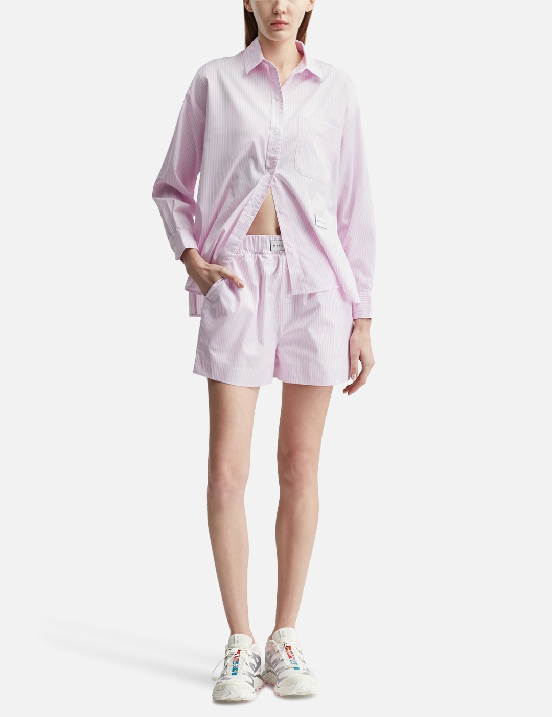 Nylora ナイローラ 【本物保証】 ショートパンツ ストリート系 レディース Paloma Shorts Pink & White Stripe