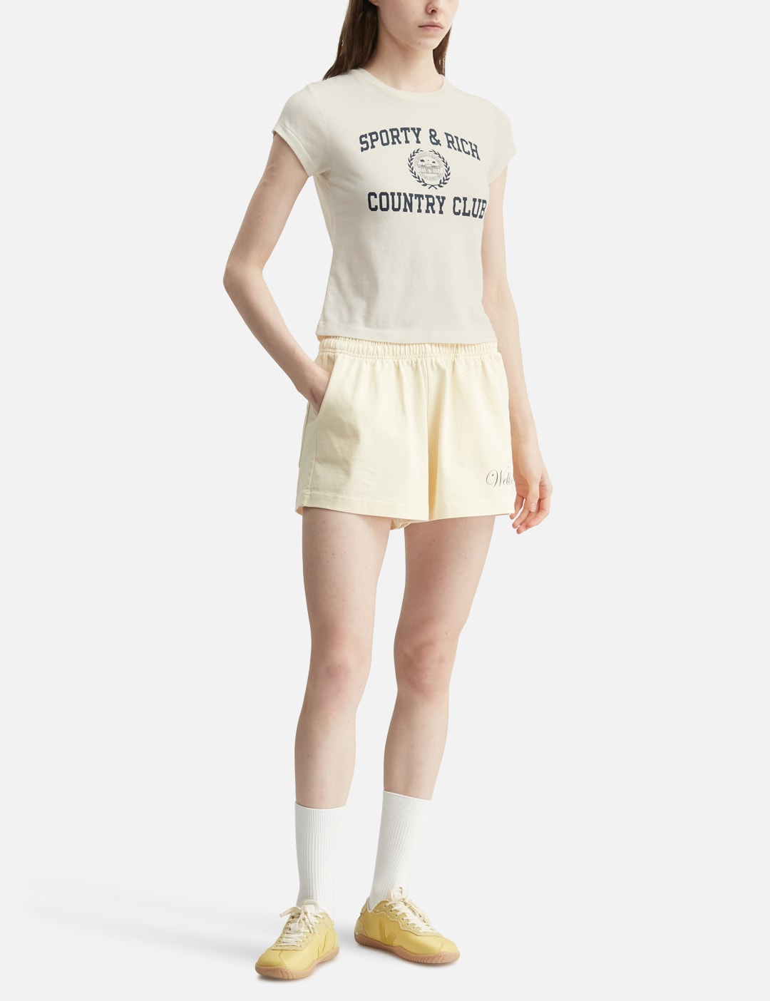Sporty And Rich スポーティ＆リッチ 【本物保証】 Tシャツ ストリート系 レディース Varsity Crest Essential Tee