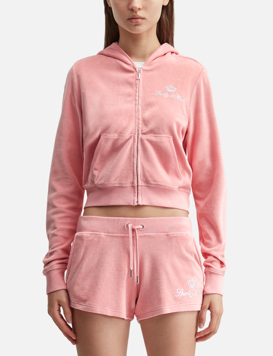 Sporty And Rich スポーティ＆リッチ 【本物保証】 パーカー ストリート系 レディース Sporty & Rich X Juicy Couture Script Velour Zip Hoodie