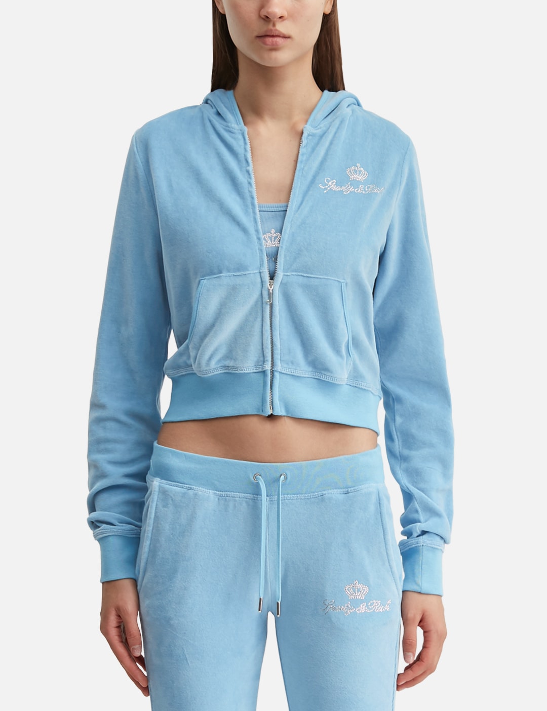Sporty And Rich スポーティ＆リッチ 【本物保証】 パーカー ストリート系 レディース Sporty & Rich X Juicy Couture Script Velour Zip Hoodie
