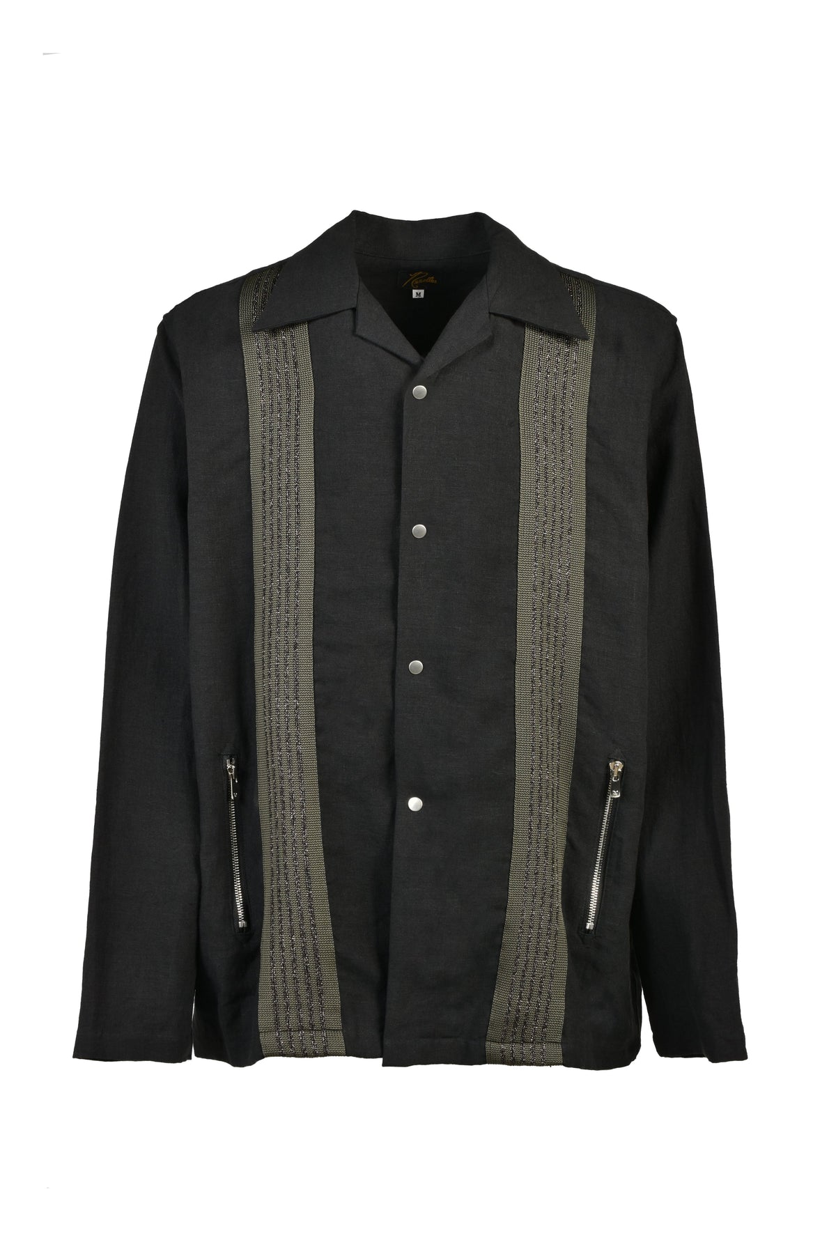 Needles ニードルス 【本物保証】 シャツ ストリート系 メンズ TRACK L/S OPEN COLLAR SHIRT - COTTON LINEN ( 20TH EXCLUSIVE) / BLK