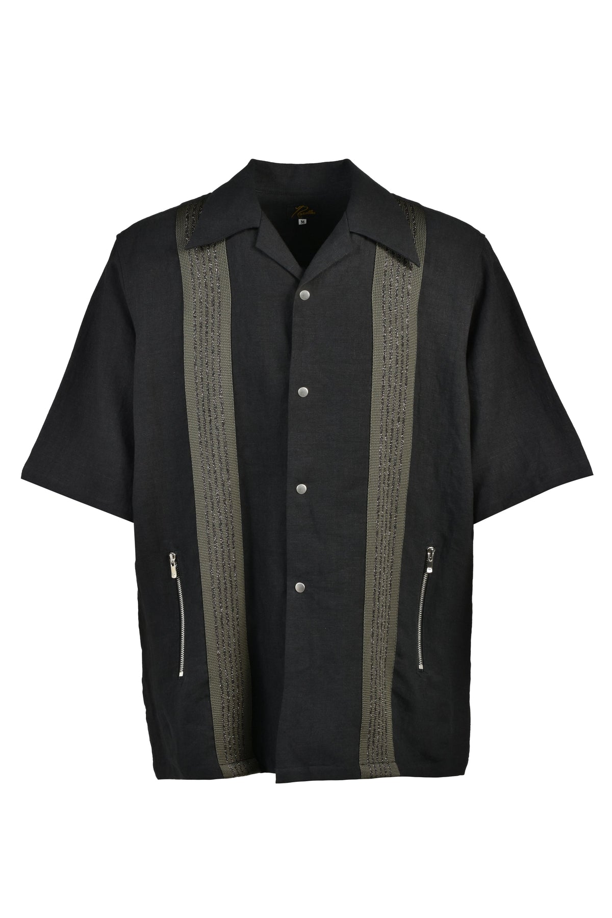 Needles ニードルス 【本物保証】 シャツ ストリート系 メンズ TRACK S/S OPEN COLLAR SHIRT - COTTON LINEN ( 20TH EXCLUSIVE) / BLK