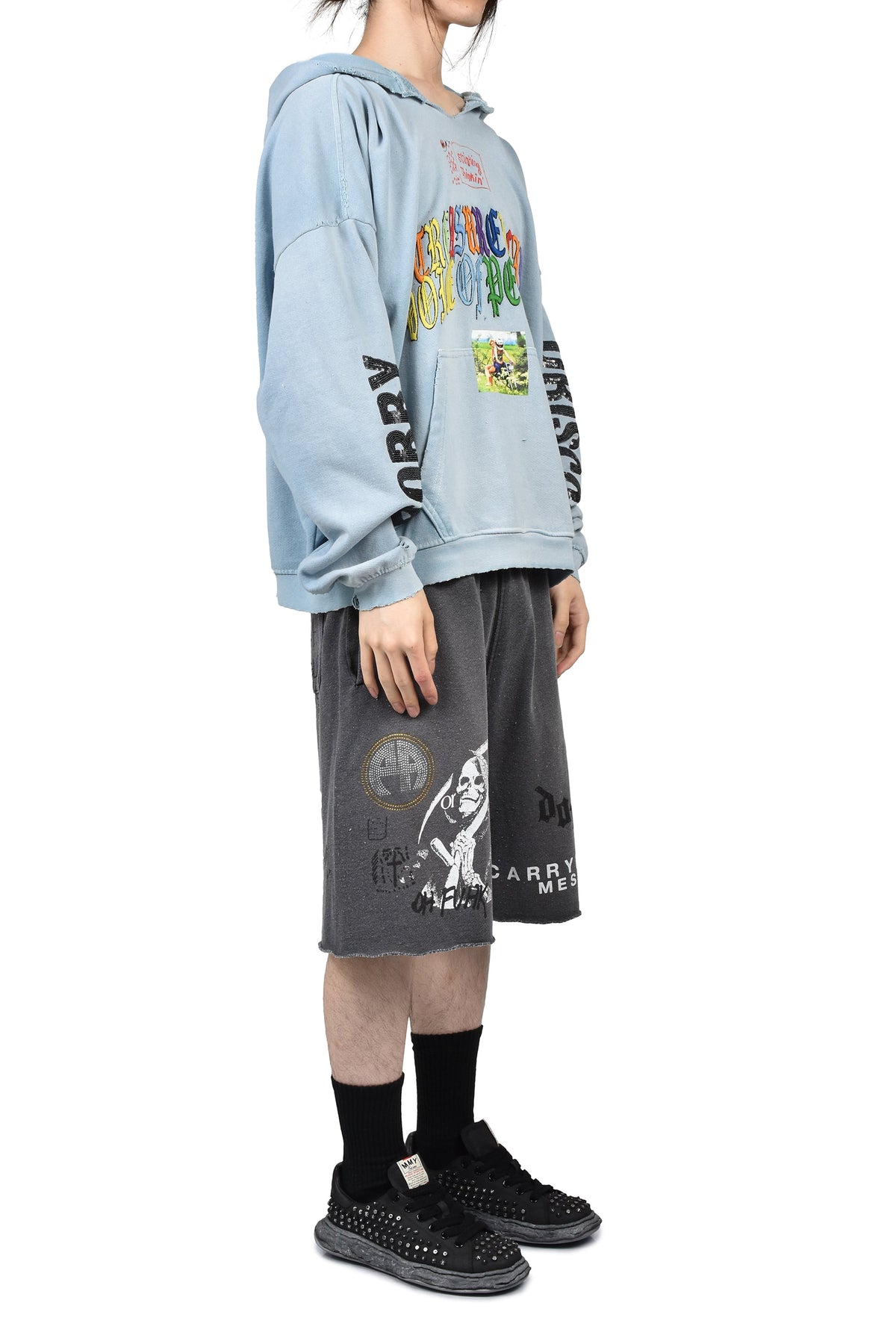 Paly Hollywood  ペイリーハリウッド【本物保証】 スウェットショーツ、ストリートスタイル、メンズ CARRY THE MESSAGE SWEAT SHORT / BLK