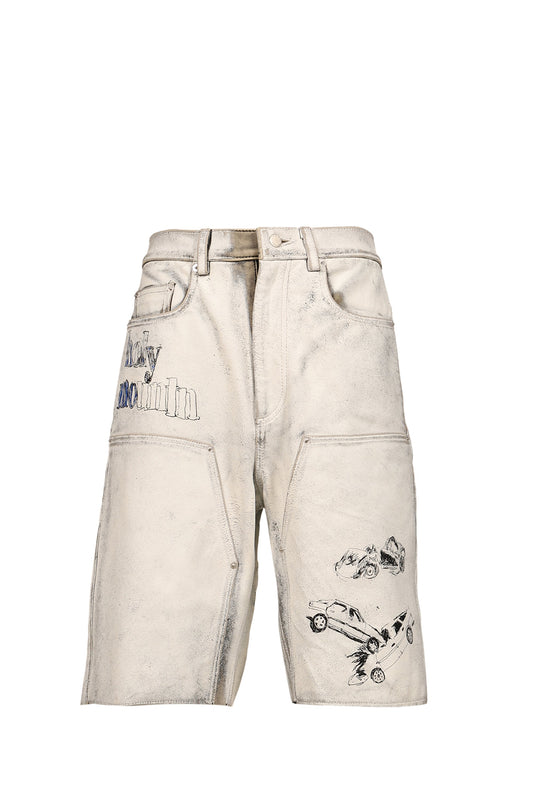 Paly Hollywood パリーハリウッド 【本物保証】 パンツ ストリート系 メンズ HOLY MOUNTAIN PAINTED LEATHER DBL KNEE SHORT / WHT