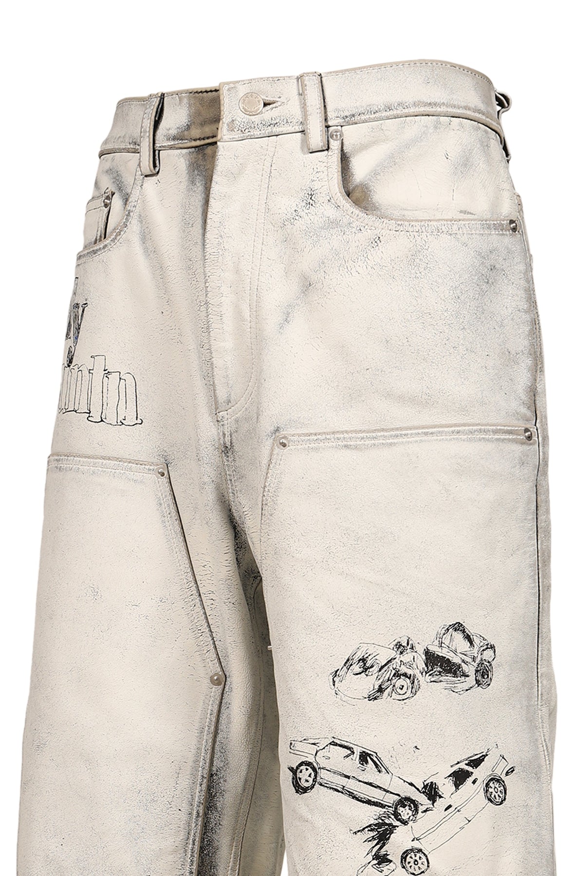 Paly Hollywood パリーハリウッド 【本物保証】 パンツ ストリート系 メンズ HOLY MOUNTAIN PAINTED LEATHER DBL KNEE SHORT / WHT
