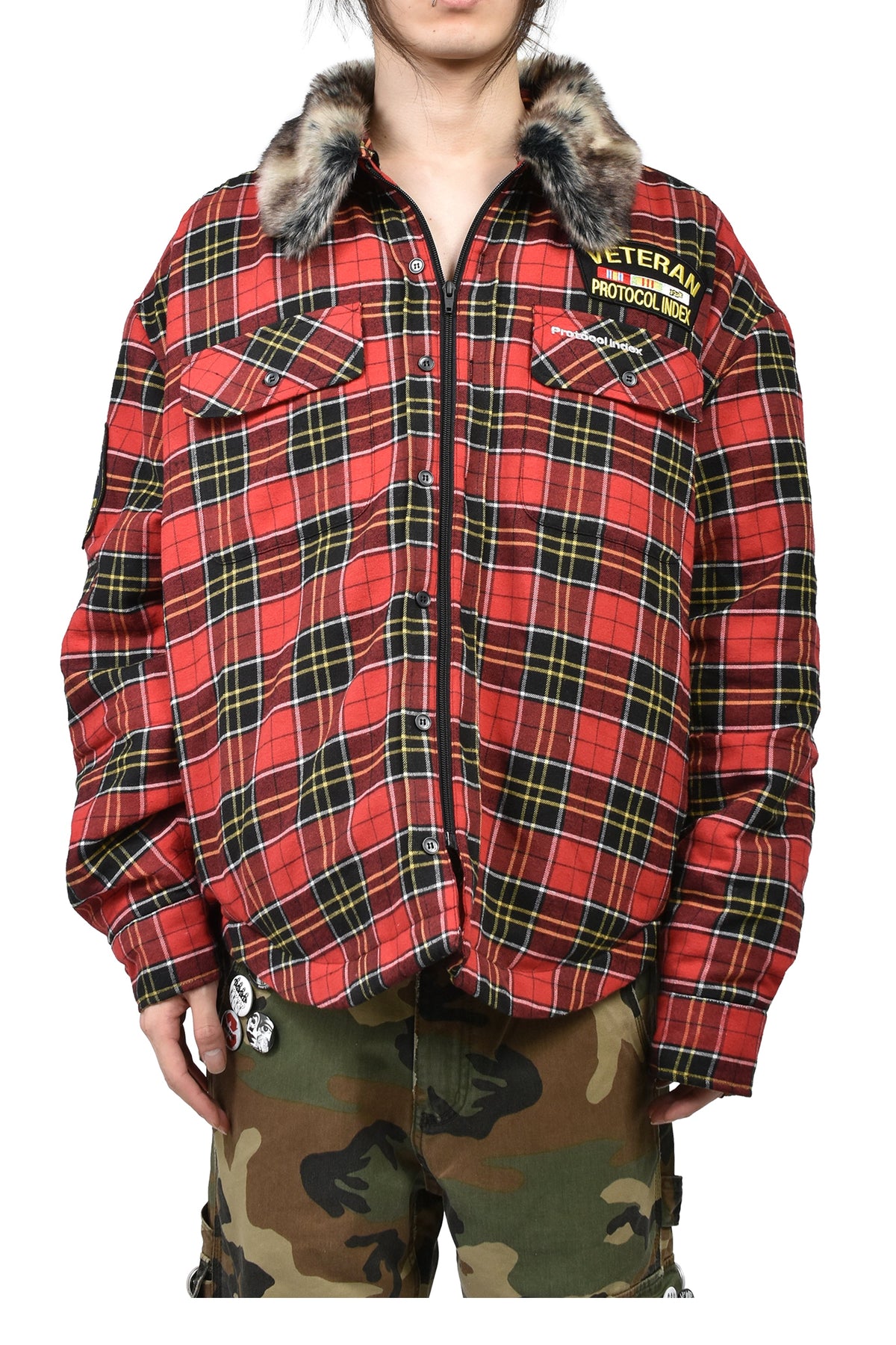 Protocol Index プロトコル一覧 【本物保証】 シャツ ストリート系 メンズ FUR FLANNEL SHIRTS JACKET / RED