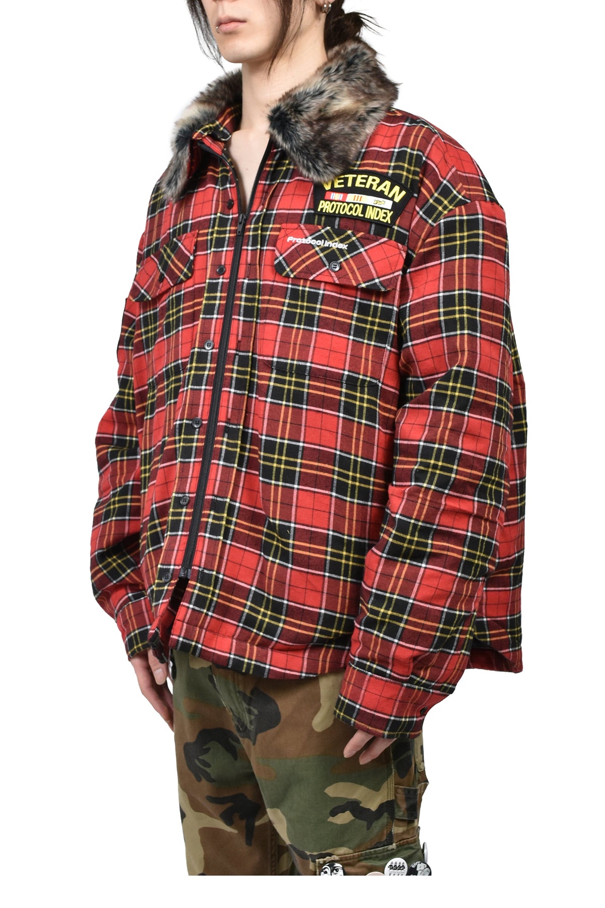 Protocol Index プロトコル一覧 【本物保証】 シャツ ストリート系 メンズ FUR FLANNEL SHIRTS JACKET / RED