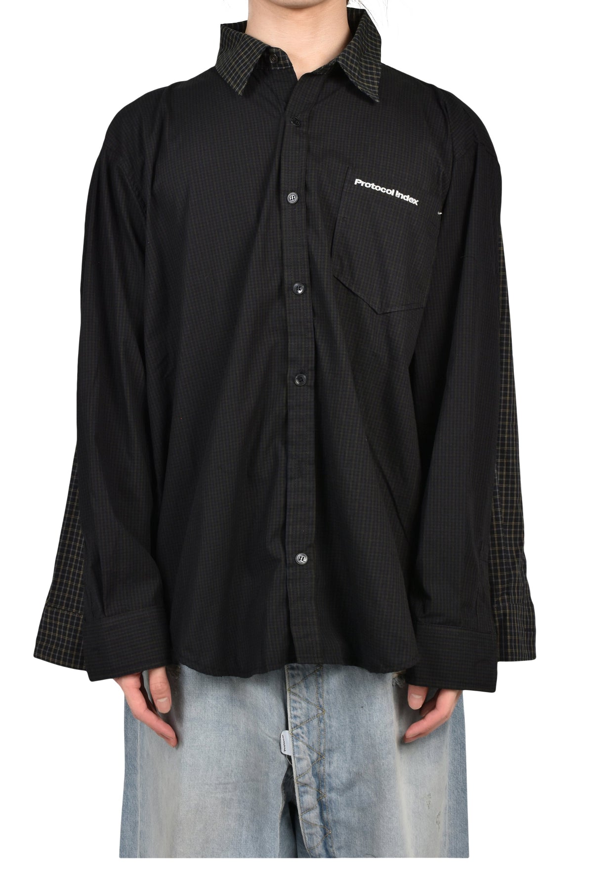 Protocol Index プロトコル一覧 【本物保証】 シャツ ストリート系 メンズ FOUR HANDS CHECK SHIRTS / BLK